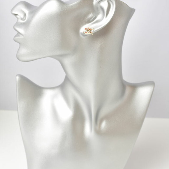 CHANEL Coco Mark CC Gold Red Multi Rhinestone Earrings ⭐ - Picture 5 of 7